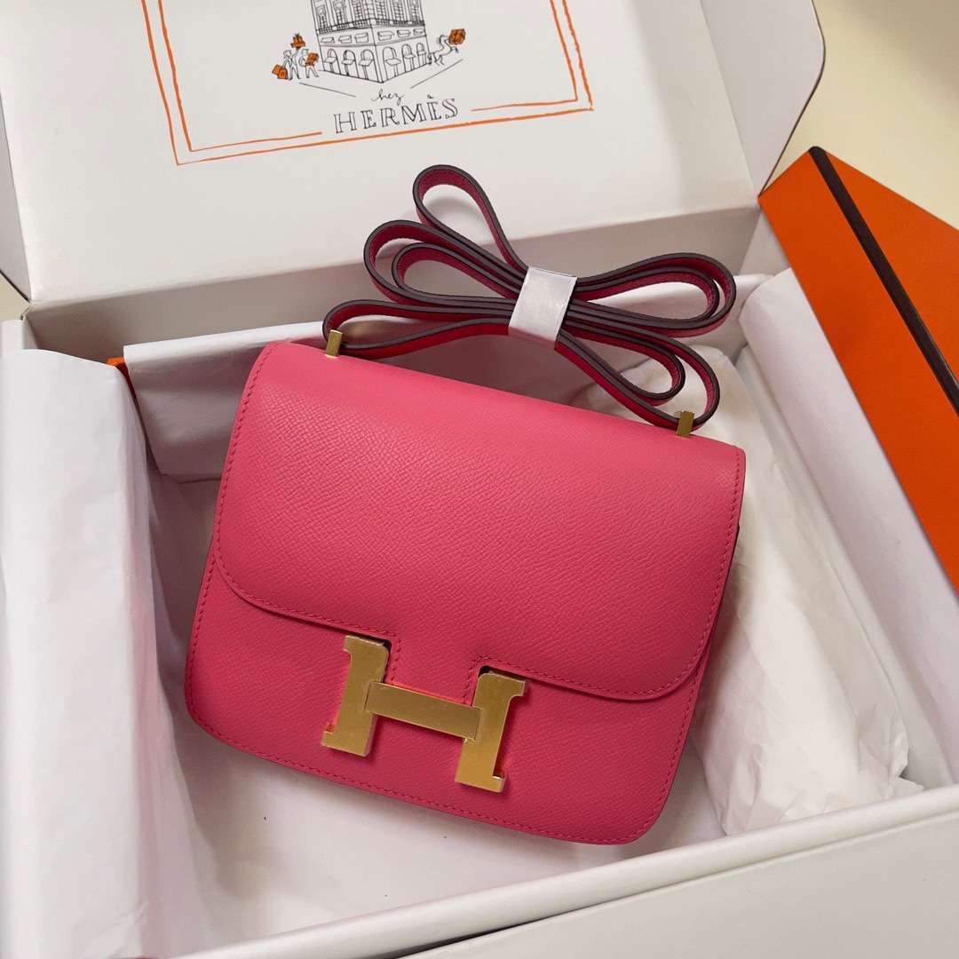 Hermes Constance 18 Mini Shoulder Bag In Rose Pink Epsom Leather